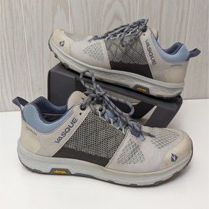 Womens 9 M Vasque Breeze LT Low Tan Blue Trail Hiking Shoes Vibram Megagrip